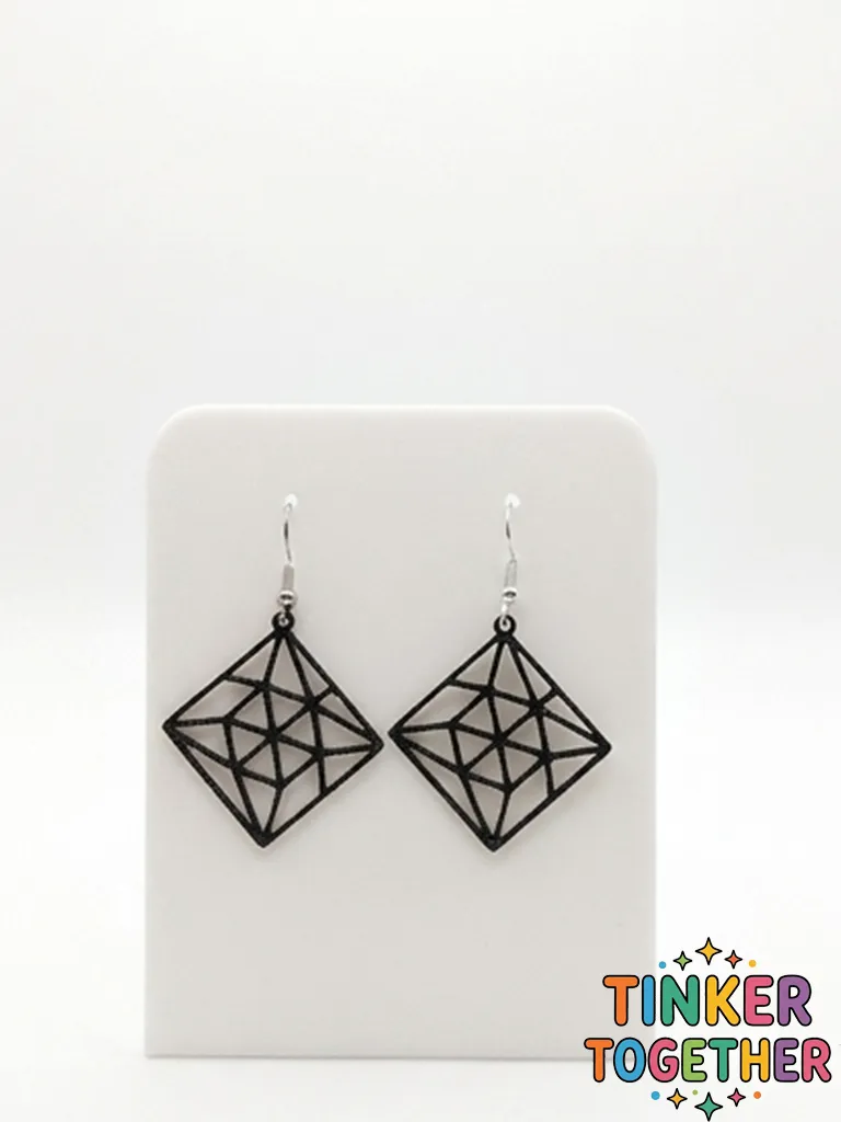 Geometric square diamond earrings view 3