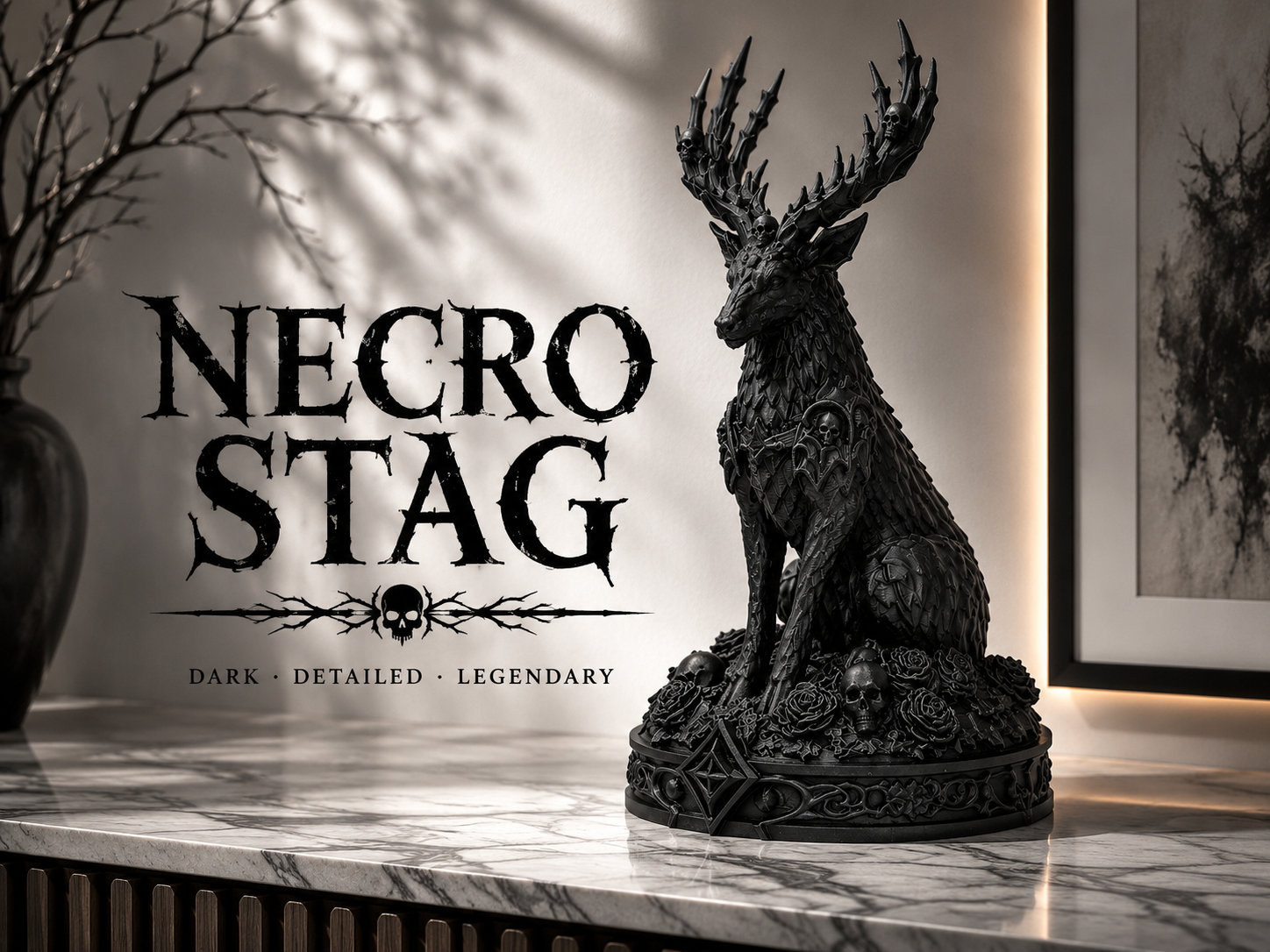 Necro Stag – Skull Antlers (Easy Print Sculpture)
