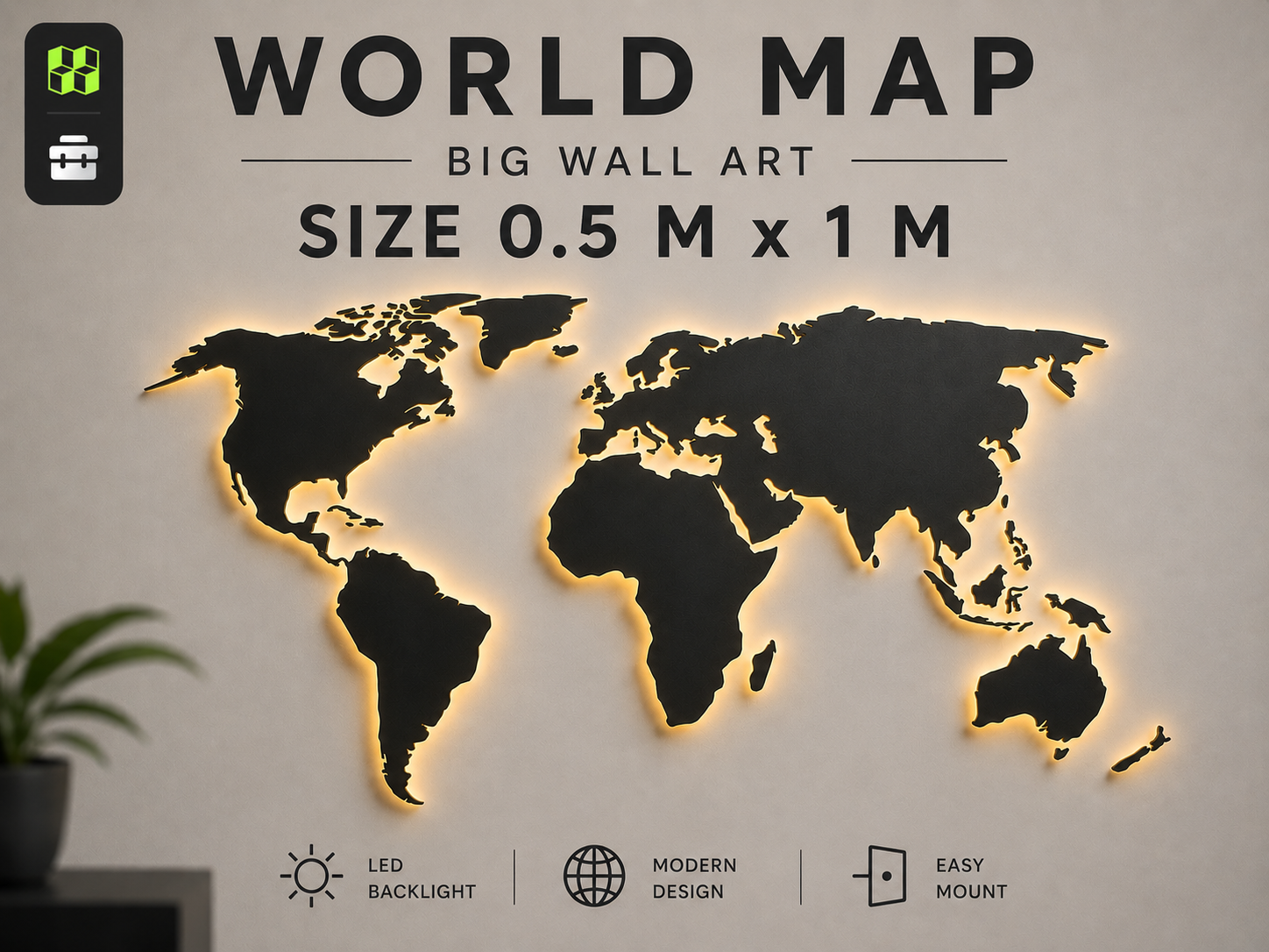World map - big wall art (0.5 m x 1 m)