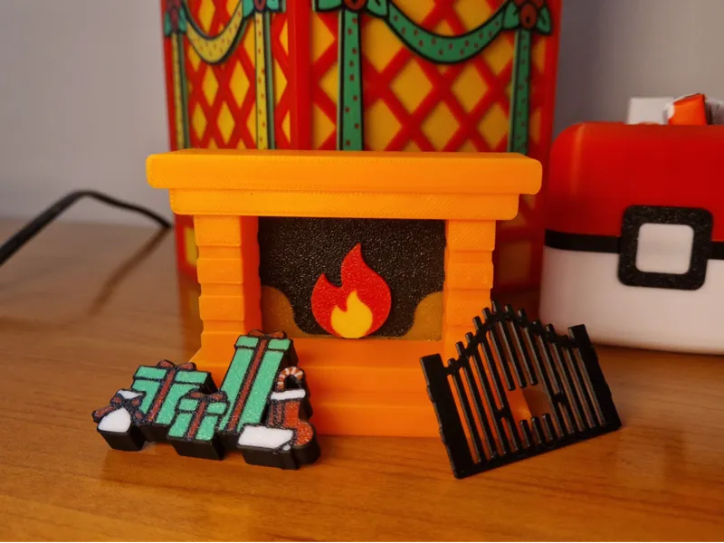 Christmas fireplace with accessories and presents