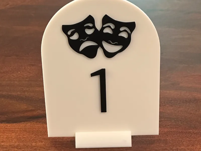 Theater-themed table numbers for weddings/events