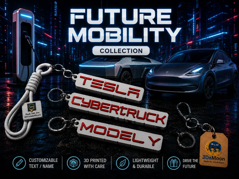 Tesla style customizable nametag keychain