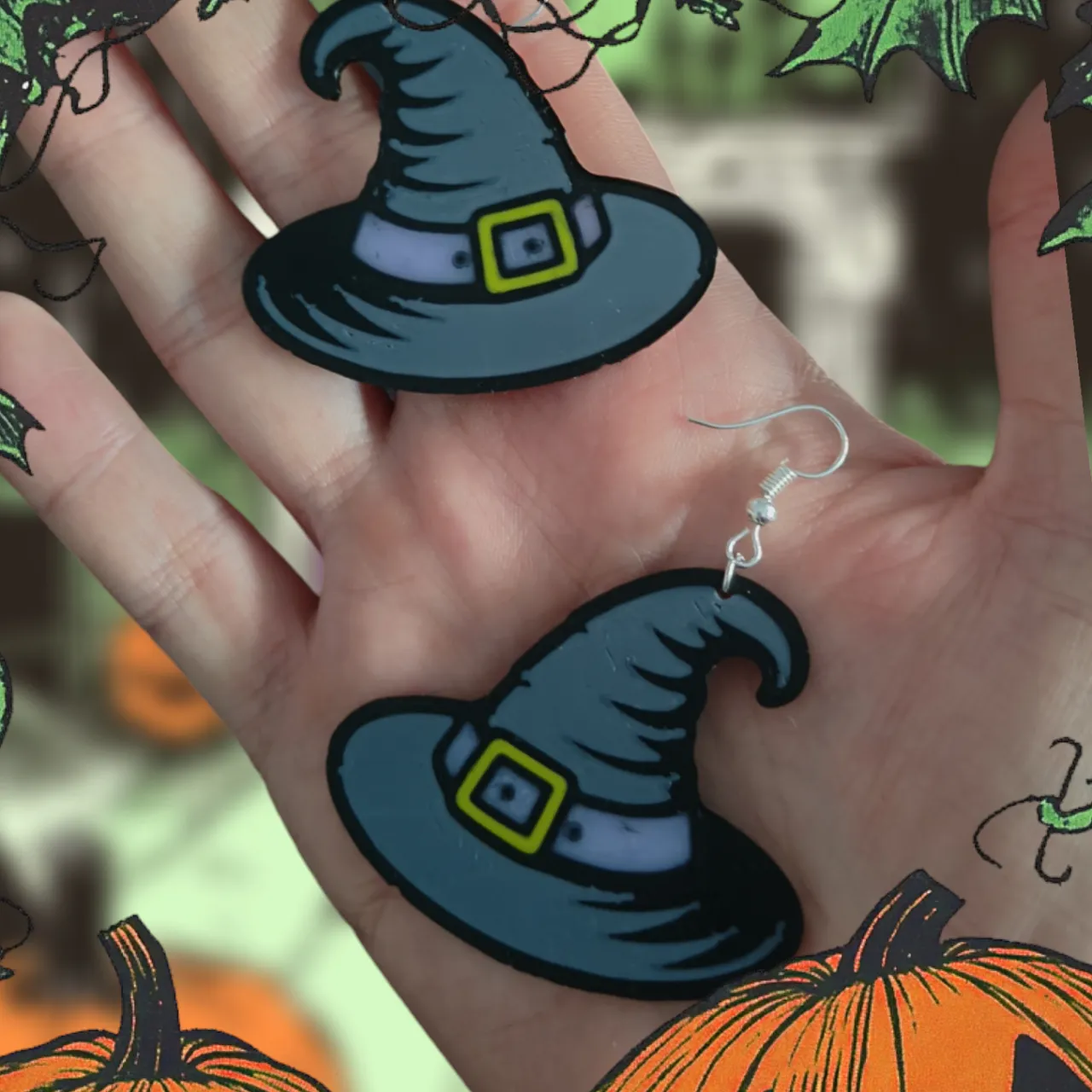 Witch hat earrings view 2