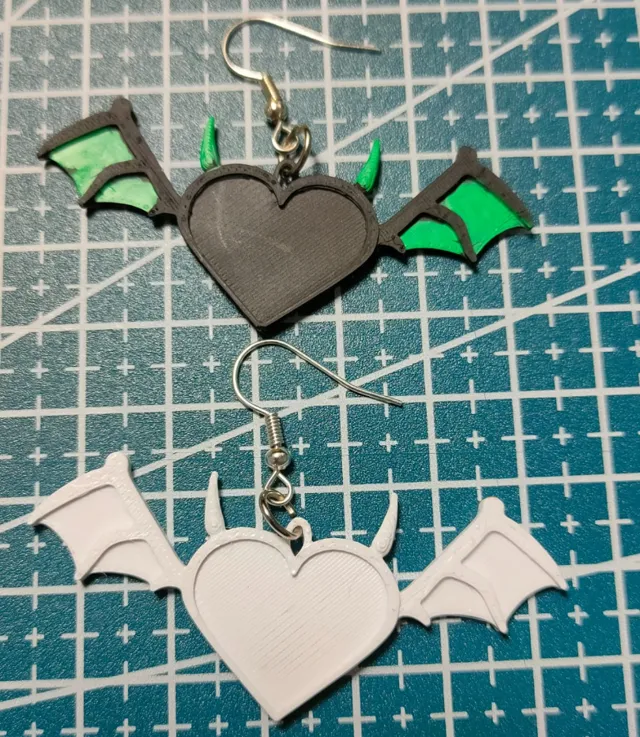 Valentines Day Heart winged Earrings | Quick print