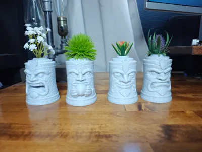 Tiki Planter Set -4 Unique Planters
