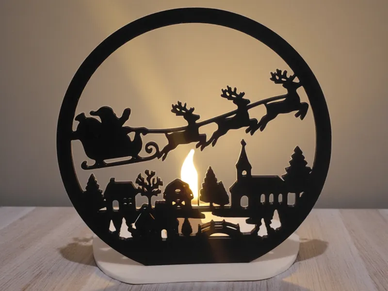 Christmas Santa Village Tea Light Silhouette