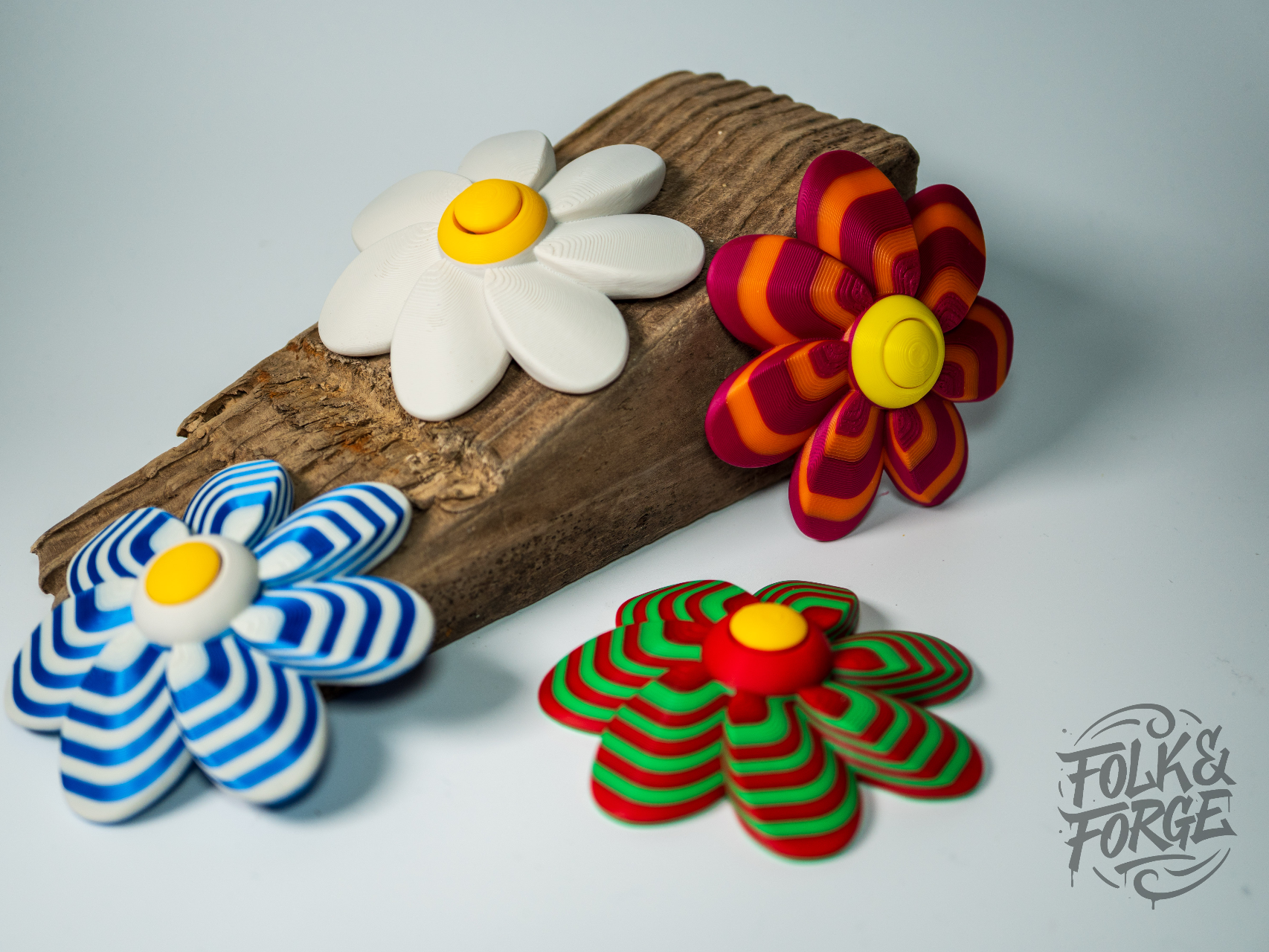 Retro Fidget Flower Spinner, Print in Place