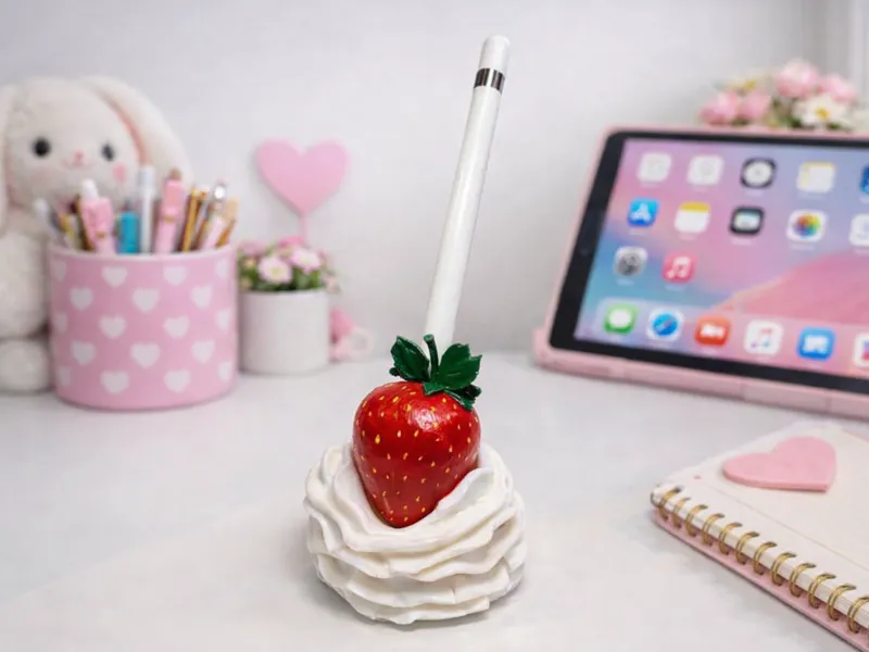 Strawberry apple pencil holder