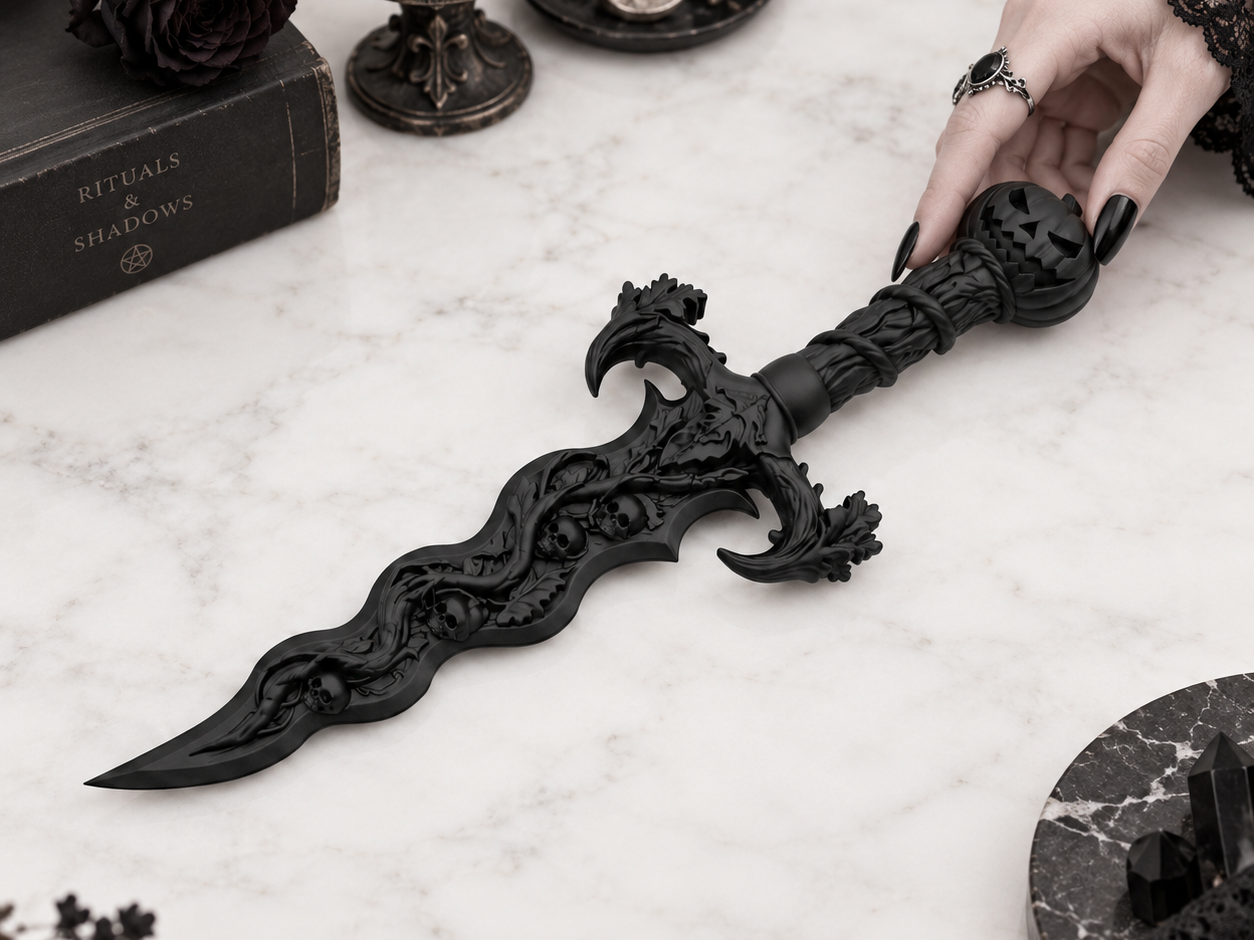 Goth Athame Dagger Halloween Samhain Skull Pumpkin - 3D printed Decor, in stock in India