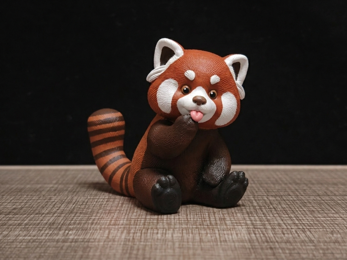 坐着舔手的小熊猫（Sit licking hand red panda）