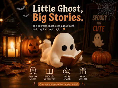 Adorno temático: Little Ghost Bookworm - Cute Halloween Decor — referencia de MakerWorld