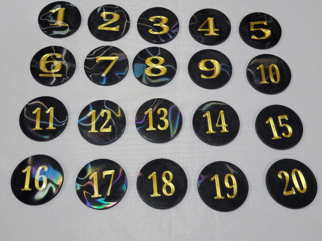 numbered tokens for D&D or TCG or any other games
