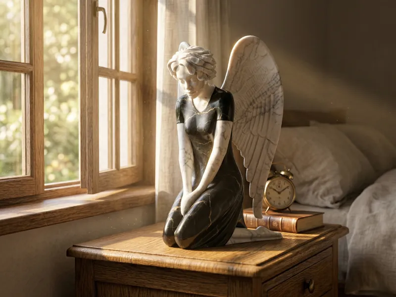 Serene Kneeling Angel - Kintsugi Marble Sculpture