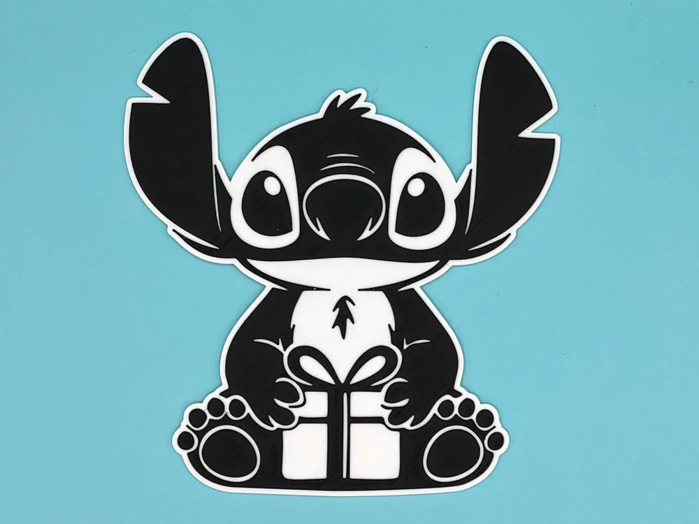 Stitch with a Christmas Present 2D Wall Art No AMS - Free 3D Print ...