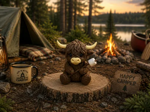 Letrero o emblema decorativo: Highland Cow Campsite Critter — referencia de MakerWorld