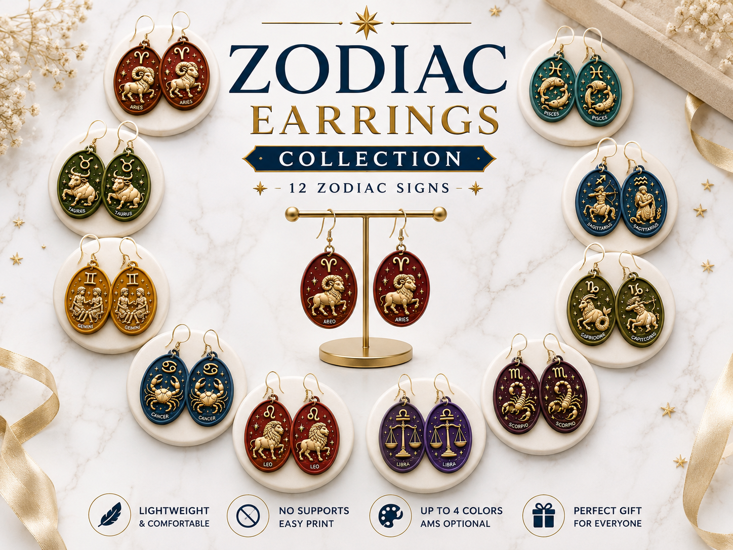 Zodiac Earrings Collection | 12 Zodiac Signs - 1