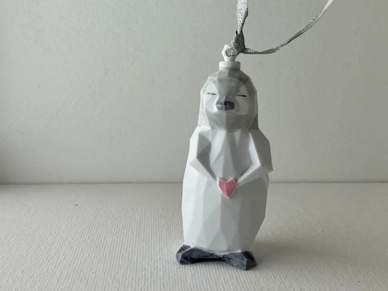 Penguin Christmas Tree Ornament, Low-Poly