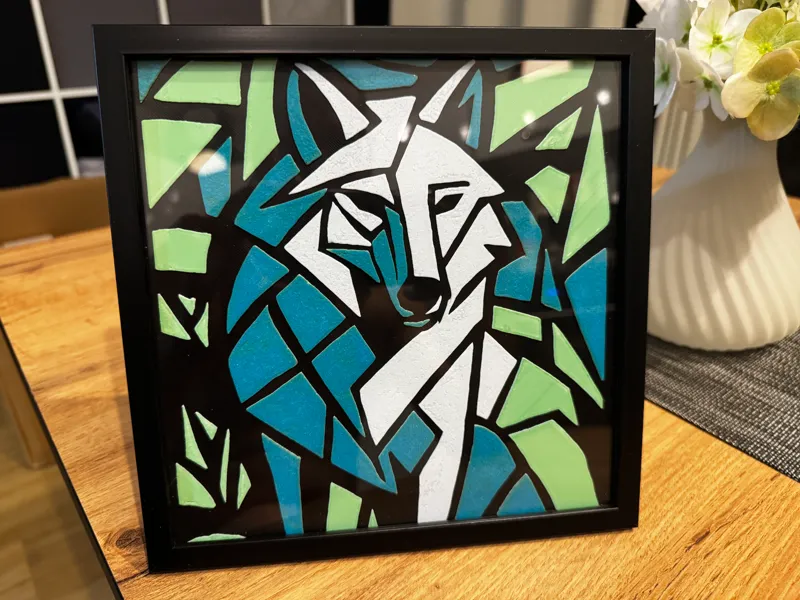 Mosaik‑Wolf – ultraflaches 20 × 20 cm 3D‑Bild