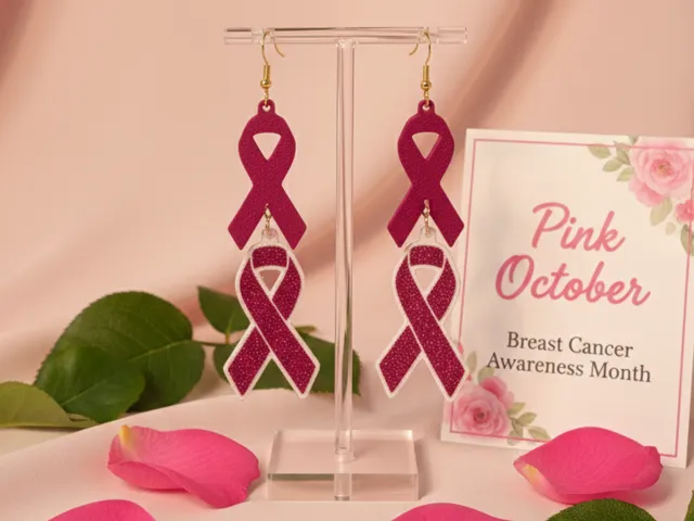 Ribbon Earrings - Pink October - Breast Cancer Aw.