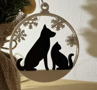 Christmas decor with dog and cat