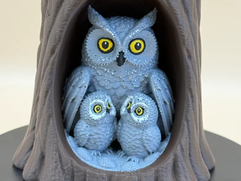 Owl Family in Trunk