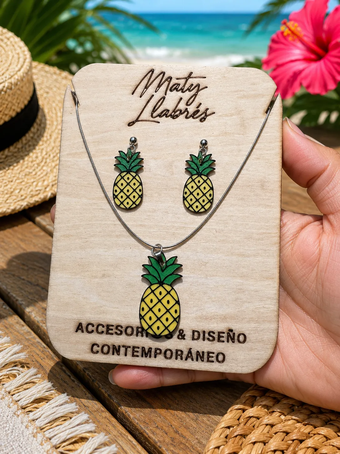 Conjunto pendientes y colgante - Piña view 2