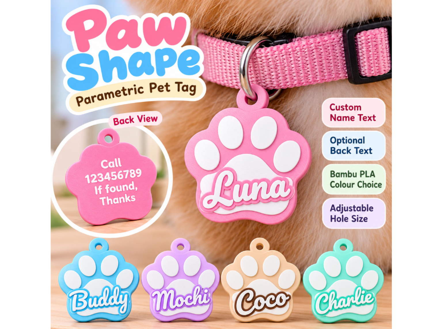 Parametric Paw Pet Tag – Custom Name - Dog Cat - 1
