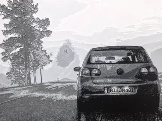 VW Volkswagen in the fog 