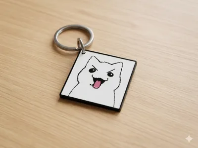 Silly meme cat keychain
