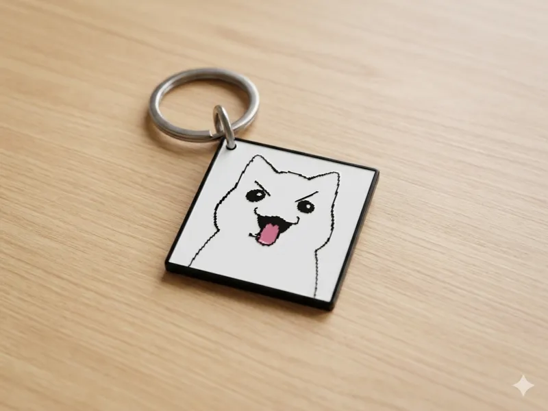 Silly meme cat keychain