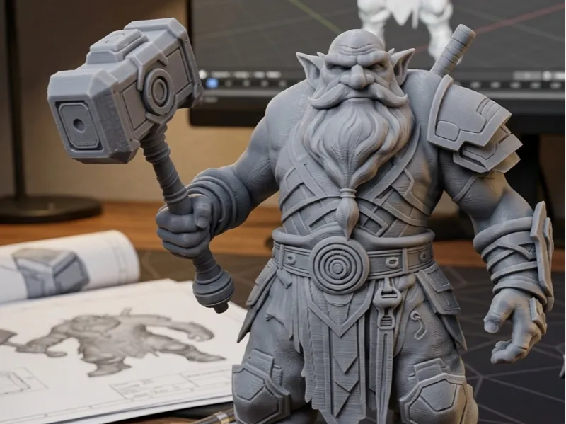dwarf warrior from the future with a hammer