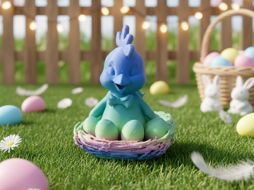 Chicken with Easter Eggs in a Nest