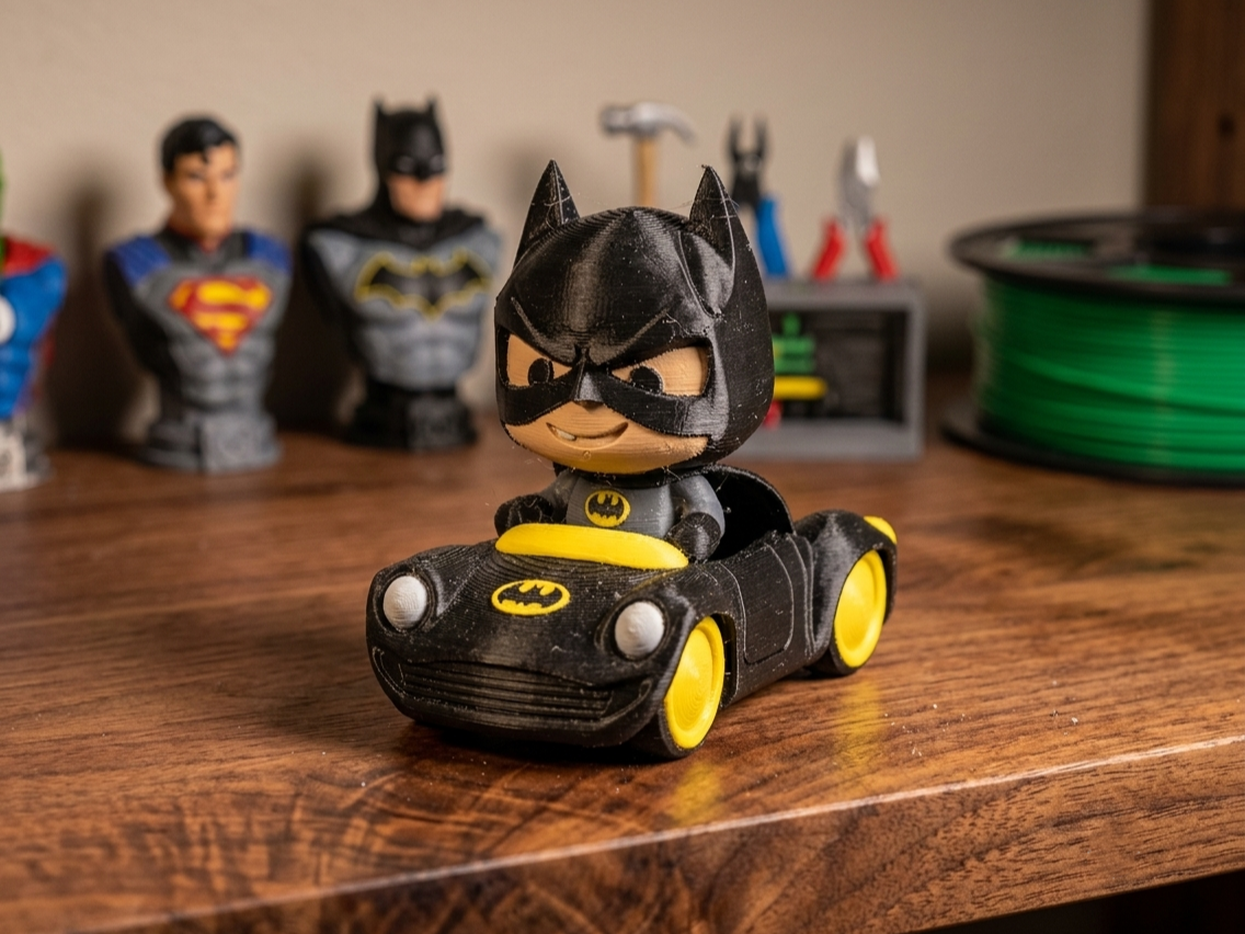 Chibi Batman in Batmobile CuteDeskBuddyShelfSitter