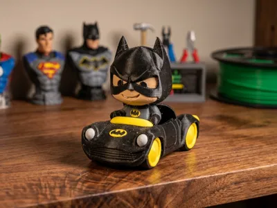 Chibi Batman in Batmobile CuteDeskBuddyShelfSitter