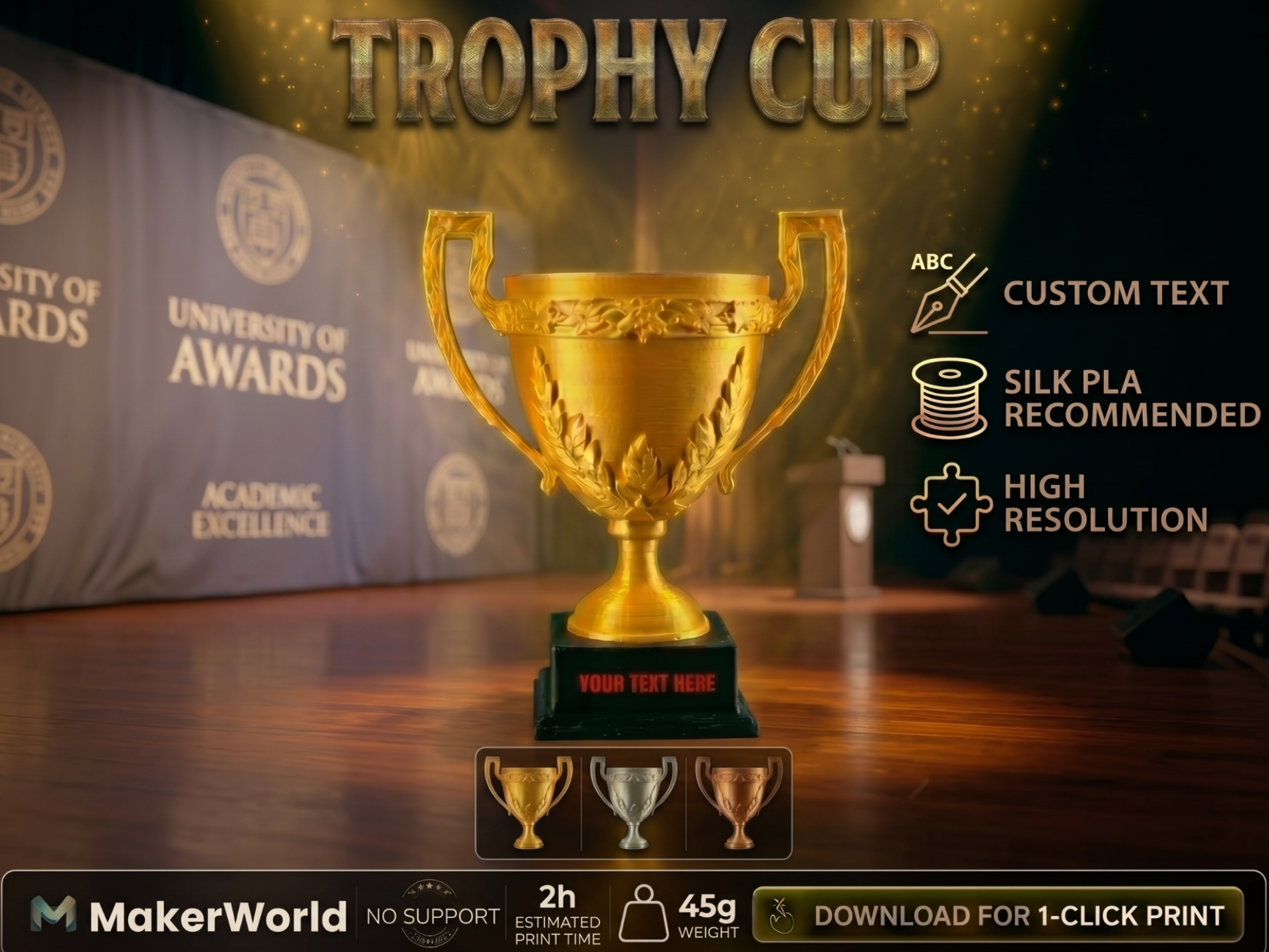Trophy Cup Choose Gold SIlver Cooper. Custom text