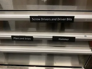Label clips for tool chest or tool cabinet