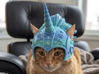 Unicorn themed cat helmet!