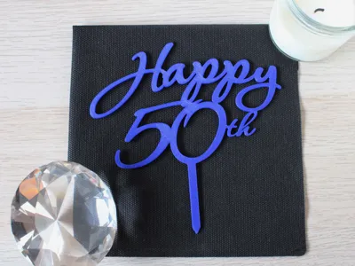Happy 50th Birthday Cake Topper - Elegant Design