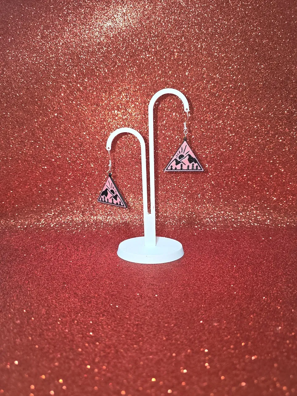 Pink landscape earrings view 3