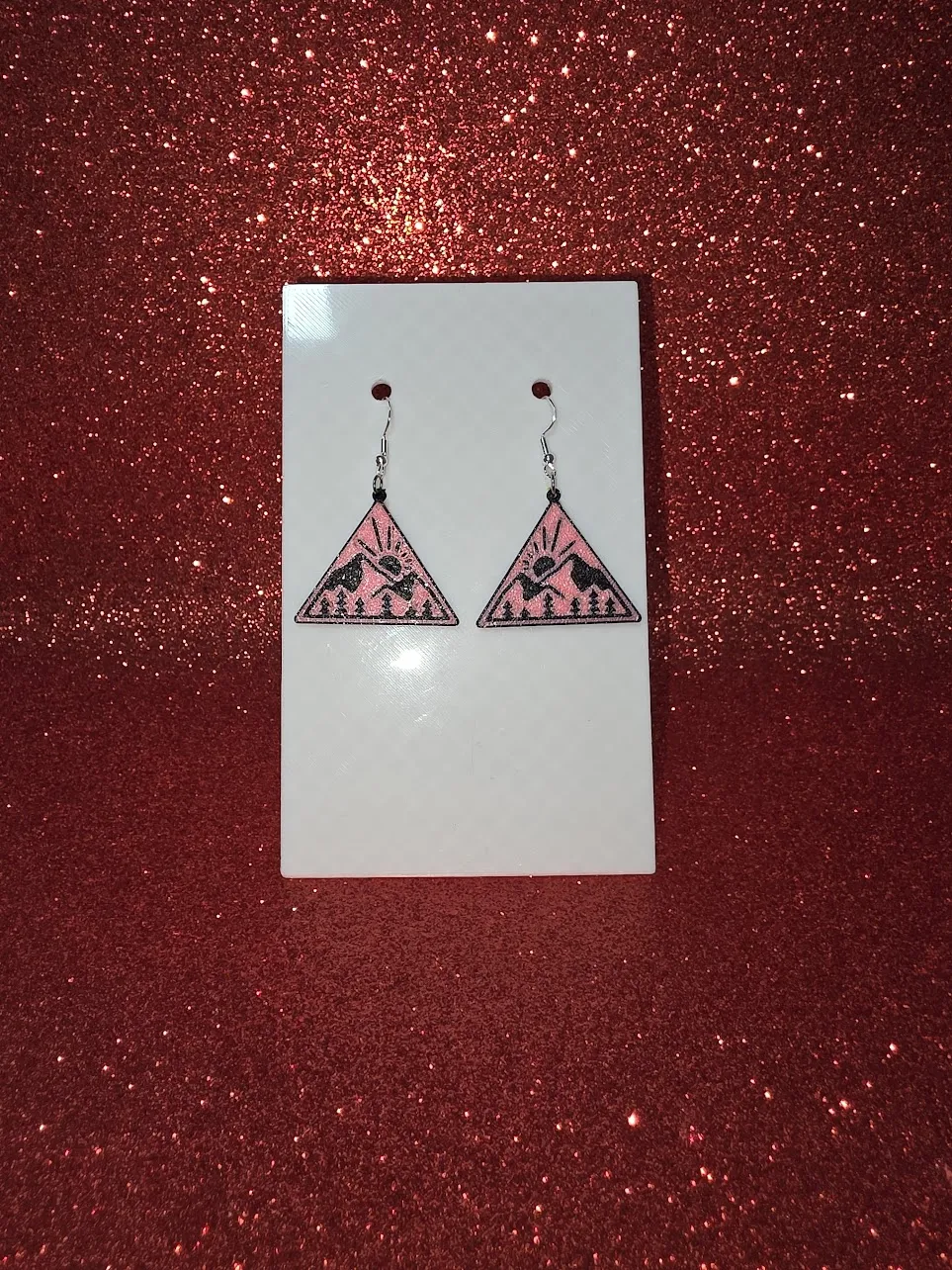 Pink landscape earrings view 2