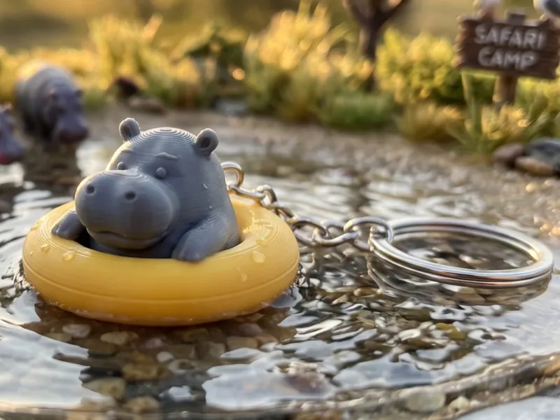 Cute Hippo Pool Float Keychain / Figurine