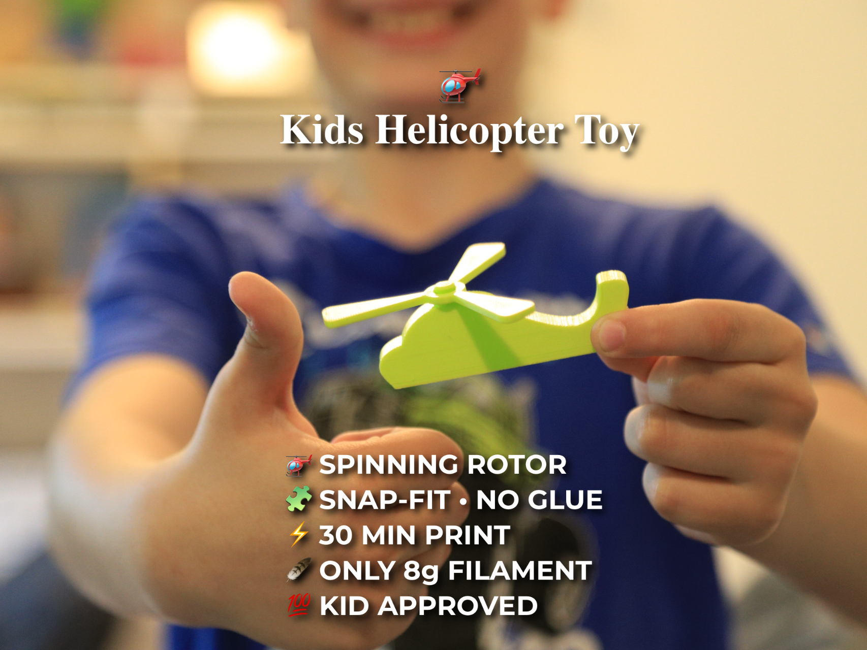 Simple Helicopter 30 Min Print | 8g PLA | Snap Fit