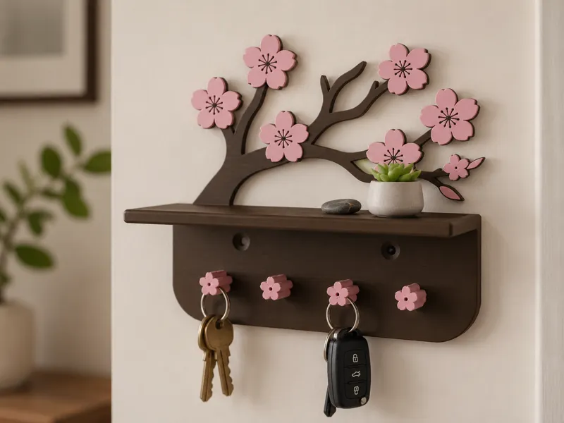 Cherry Blossom Wall Shelf & Key Holder