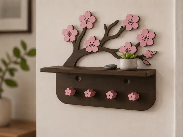 Cherry Blossom Wall Shelf & Key Holder