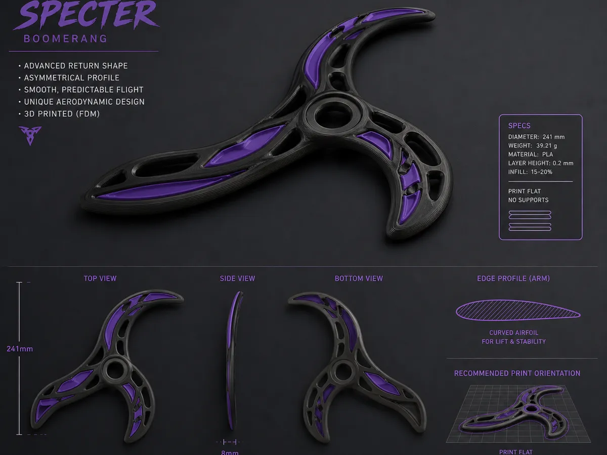 Specter Design Specter Boomerang - Free 3D Print Model - MakerWorld