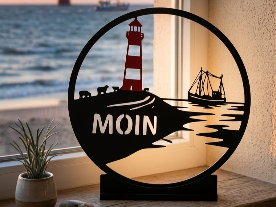 Maritimes "MOIN" Schild mit Leuchtturm Aufsteller - 1