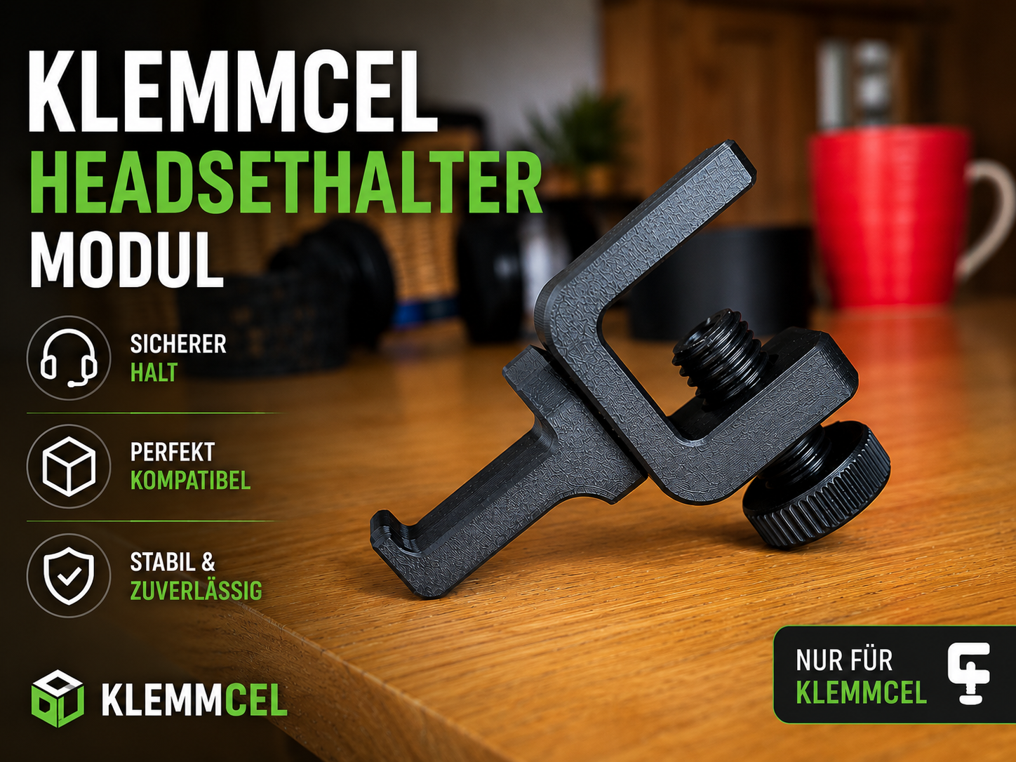 Klemmcel Kopfhörerhalter–Headset immer griffbereit 3D model