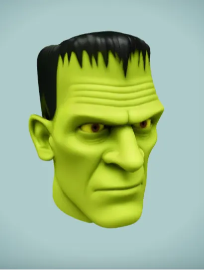 Frankenstein monster head, cartoon style.
