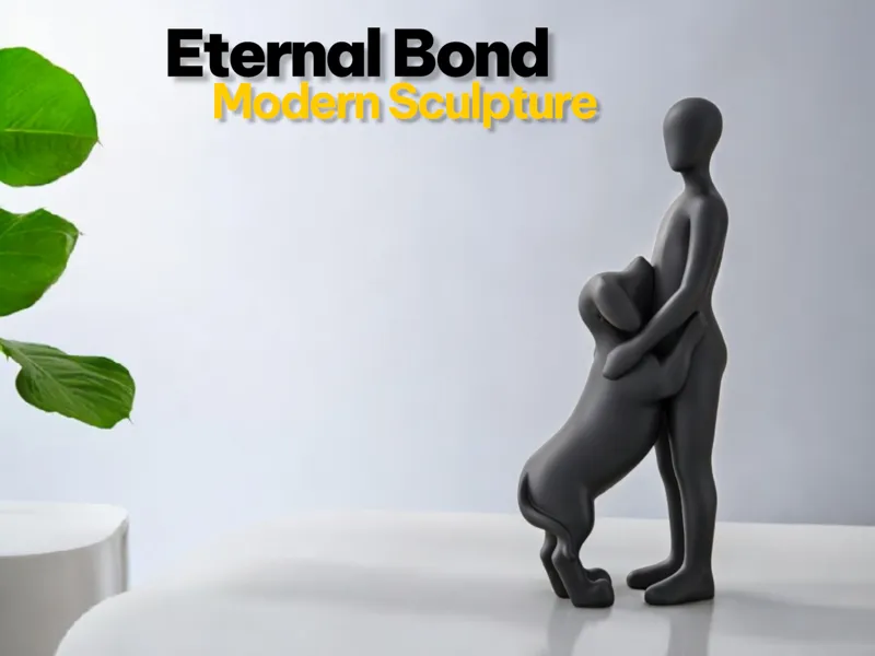 Modern Sculpture “Eternal Bond” - Dog and Man