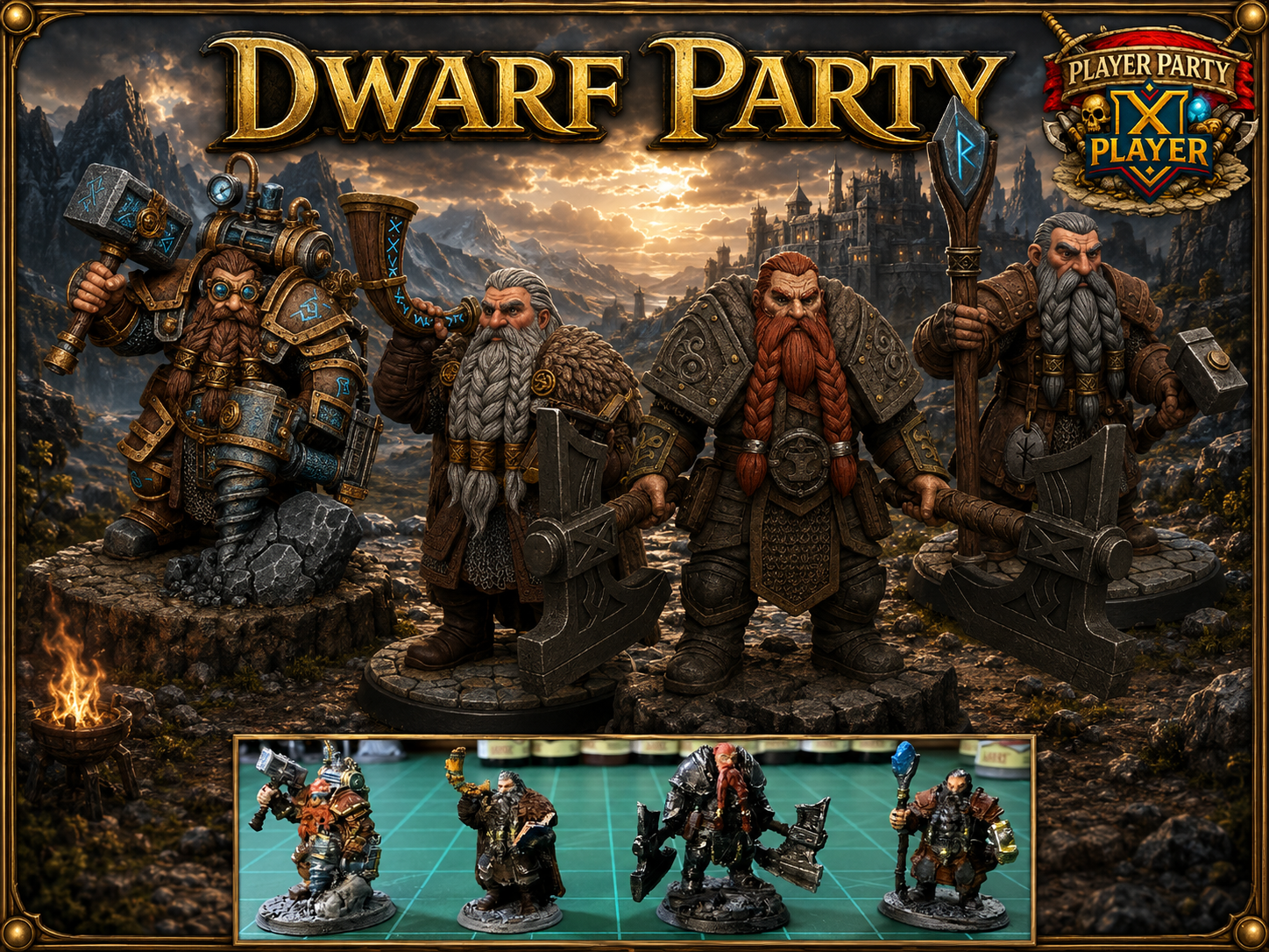 Dwarf Party: Art, Bard, Fight, RuneS DnD PF Mini